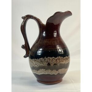 Royal Haeger Pottery Brown Pitcher Drip Glazed Scalloped Rim MOD Table Accent